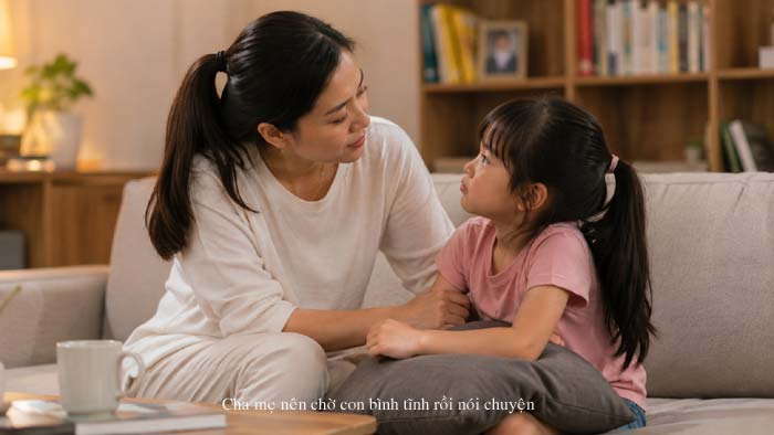 Hình ảnh mẹ nói chuyện với con khi con đã bình tĩnh